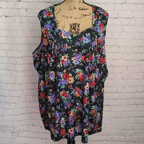 Vintage 70s Black Bright Floral Flowy Tank Top - Picture 13 of 13